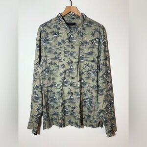 All Saints Green Palm Print Button-Down Shirt